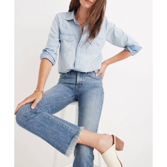 Madewell PETITE Denim Cali Denim Boot Comfort Stretch Frayed Hem Jeans Blue 27 - Picture 12 of 12